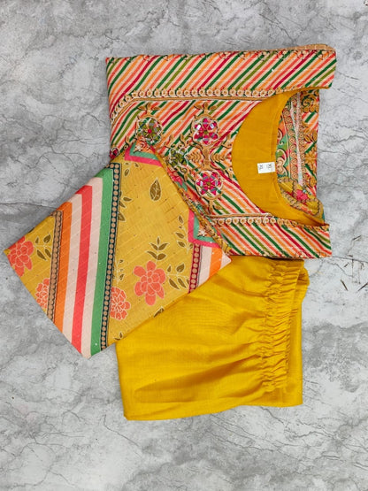 Mustard Muslin Kurti with Pant and Dupatta Set Kurti with Bottom and Dupatta Shopin Di Apparels 