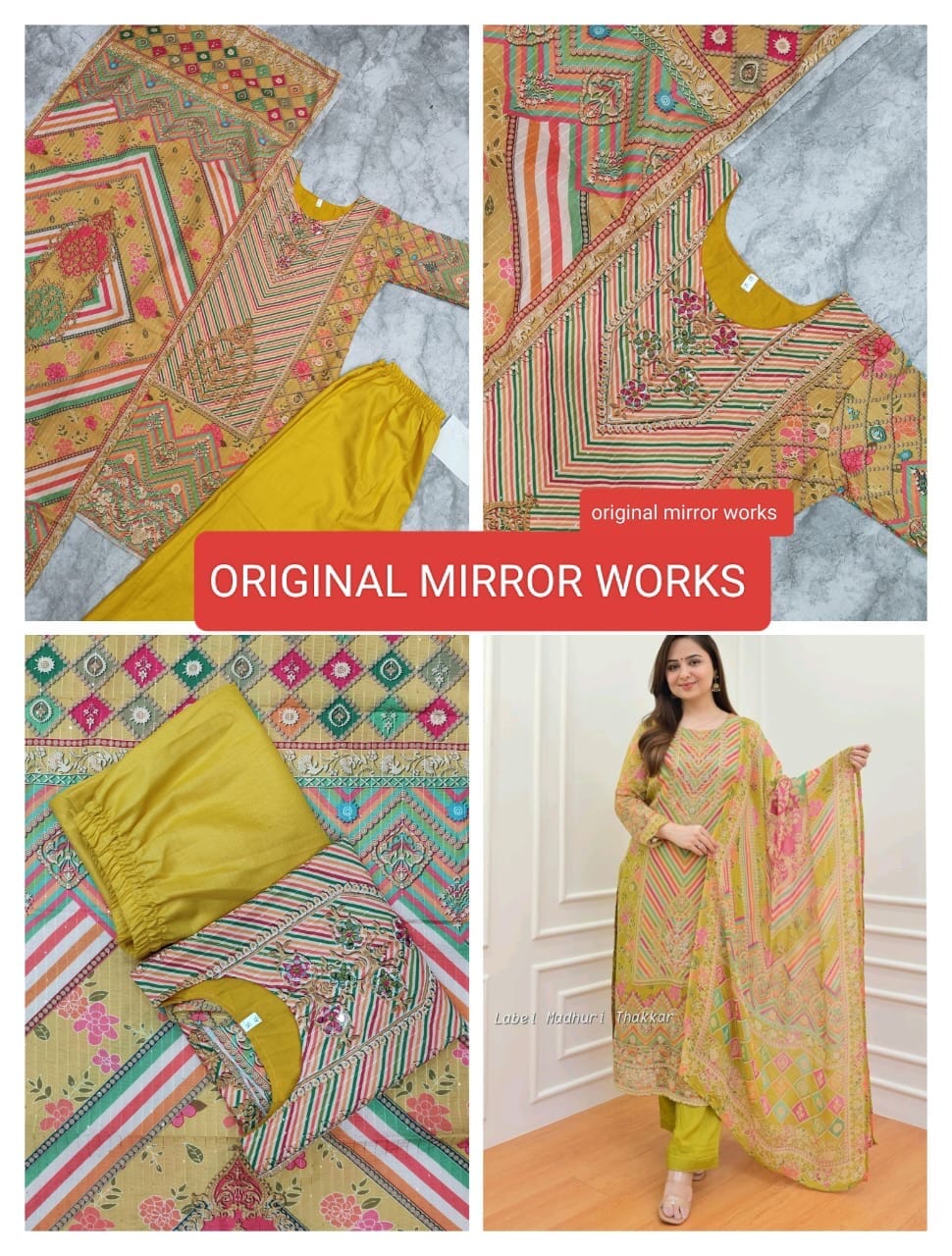 Mustard Muslin Kurti with Pant and Dupatta Set Kurti with Bottom and Dupatta Shopin Di Apparels 