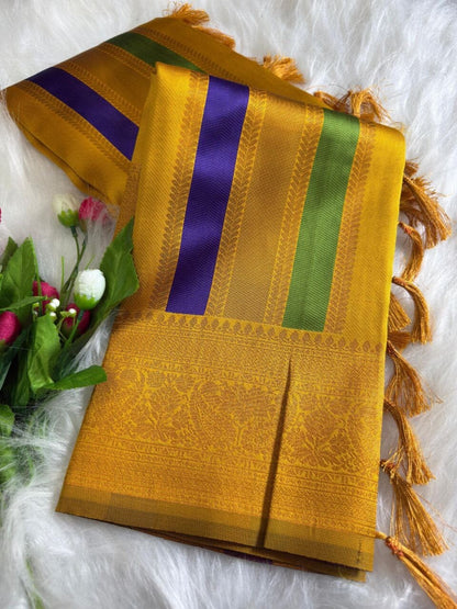 Mustard Soft Banarasi Grand Rich Pallu with Brocade Blouse Banarasi Saree Shopin Di Apparels 