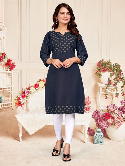 Navy Blue Foil Print Cotton Kurti & Kurta Couple Combo Combo Shopin Di Apparels 