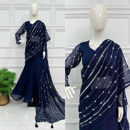 Navy Blue Ready to Wear Lehenga Saree Ready to Wear Saree Shopin Di Apparels 