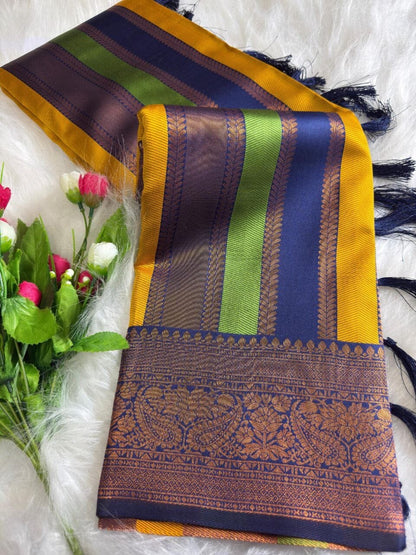 Navy Blue Soft Banarasi Grand Rich Pallu with Brocade Blouse Banarasi Saree Shopin Di Apparels 