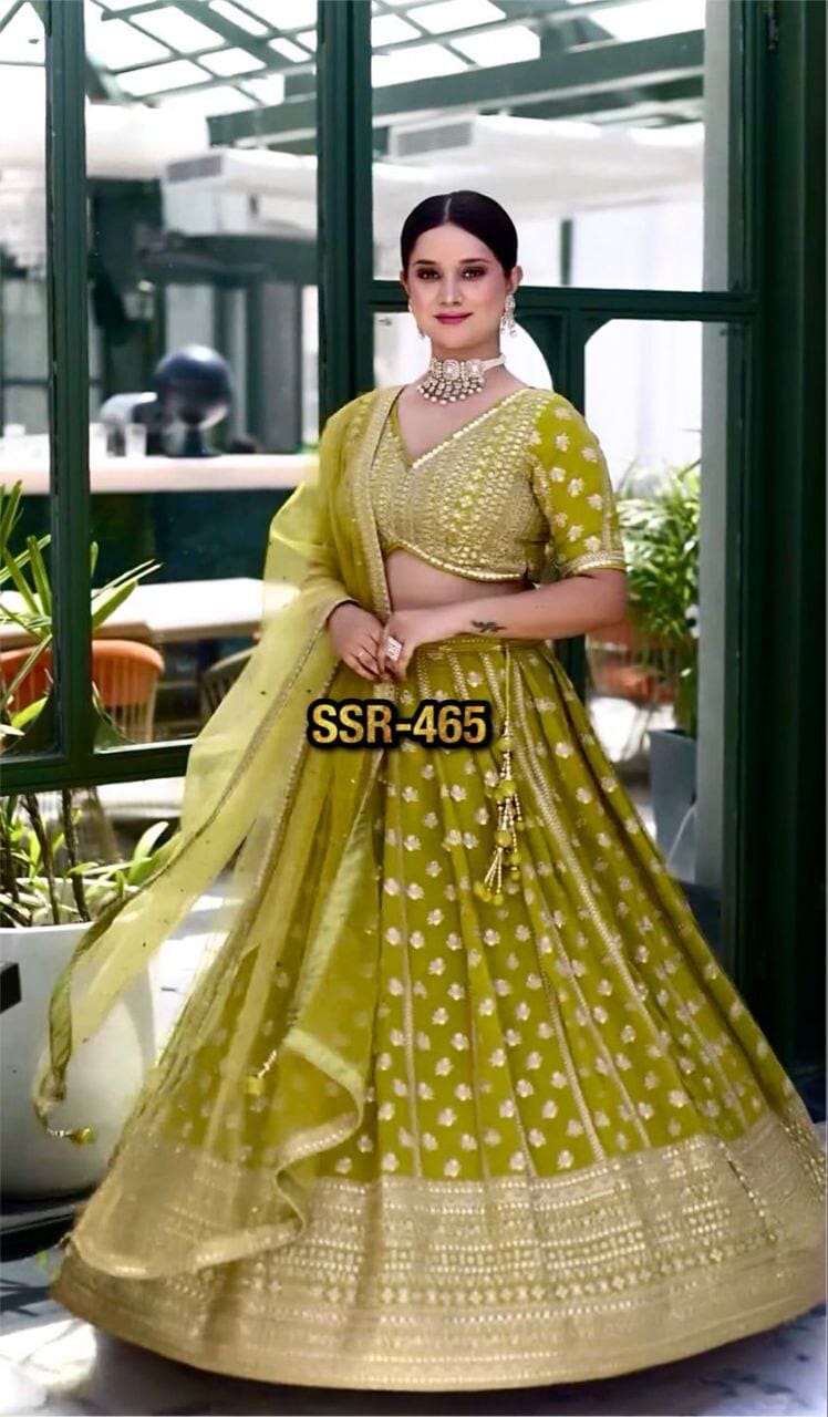 Olive Green Heavy Embroidered Sequence work 3pc Lehenga Suit 3pc Lehenga's Shopin Di Apparels 