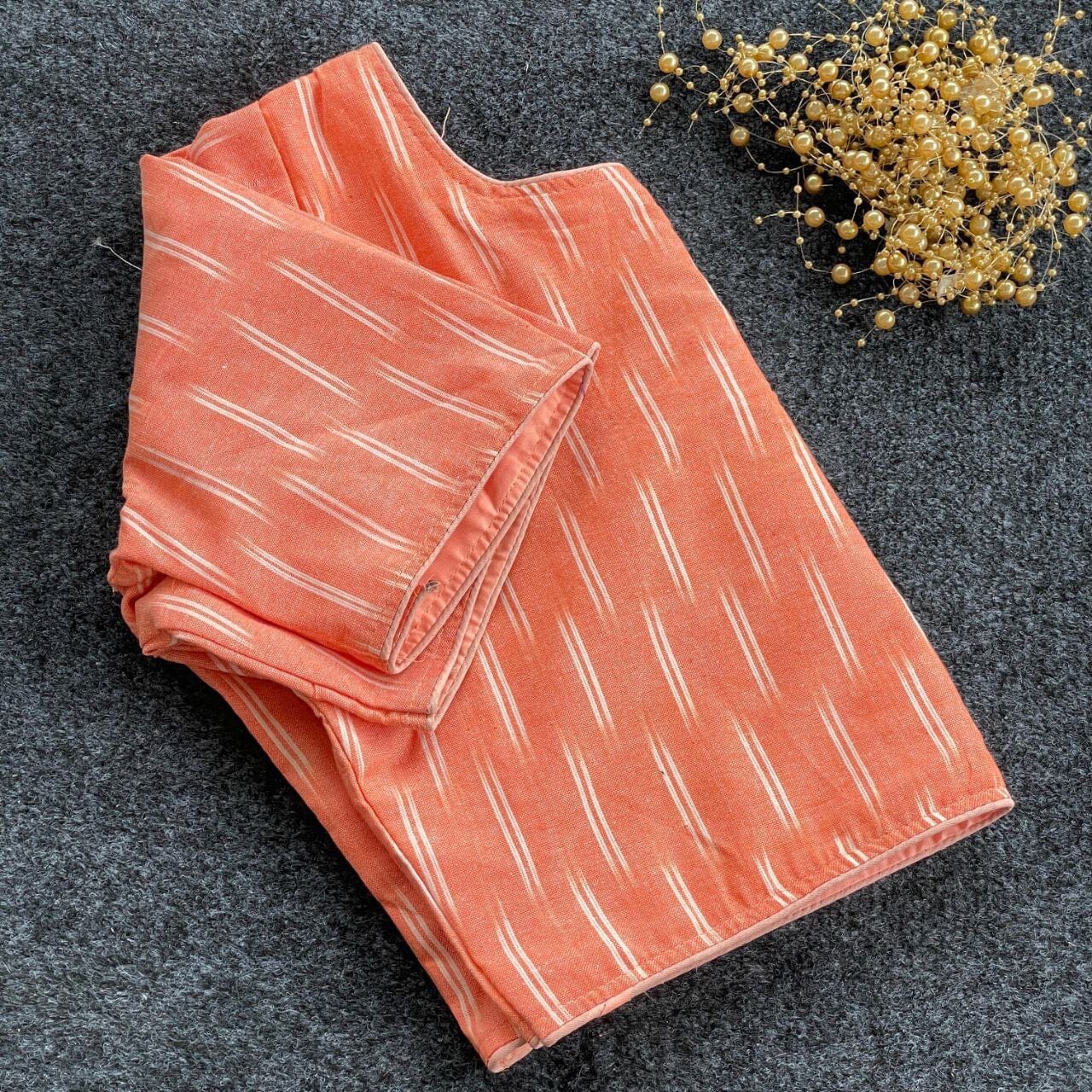 Orange Ikkat Handloom Cotton Boat Neck Blouse Readymade Blouse Shopin Di Apparels 