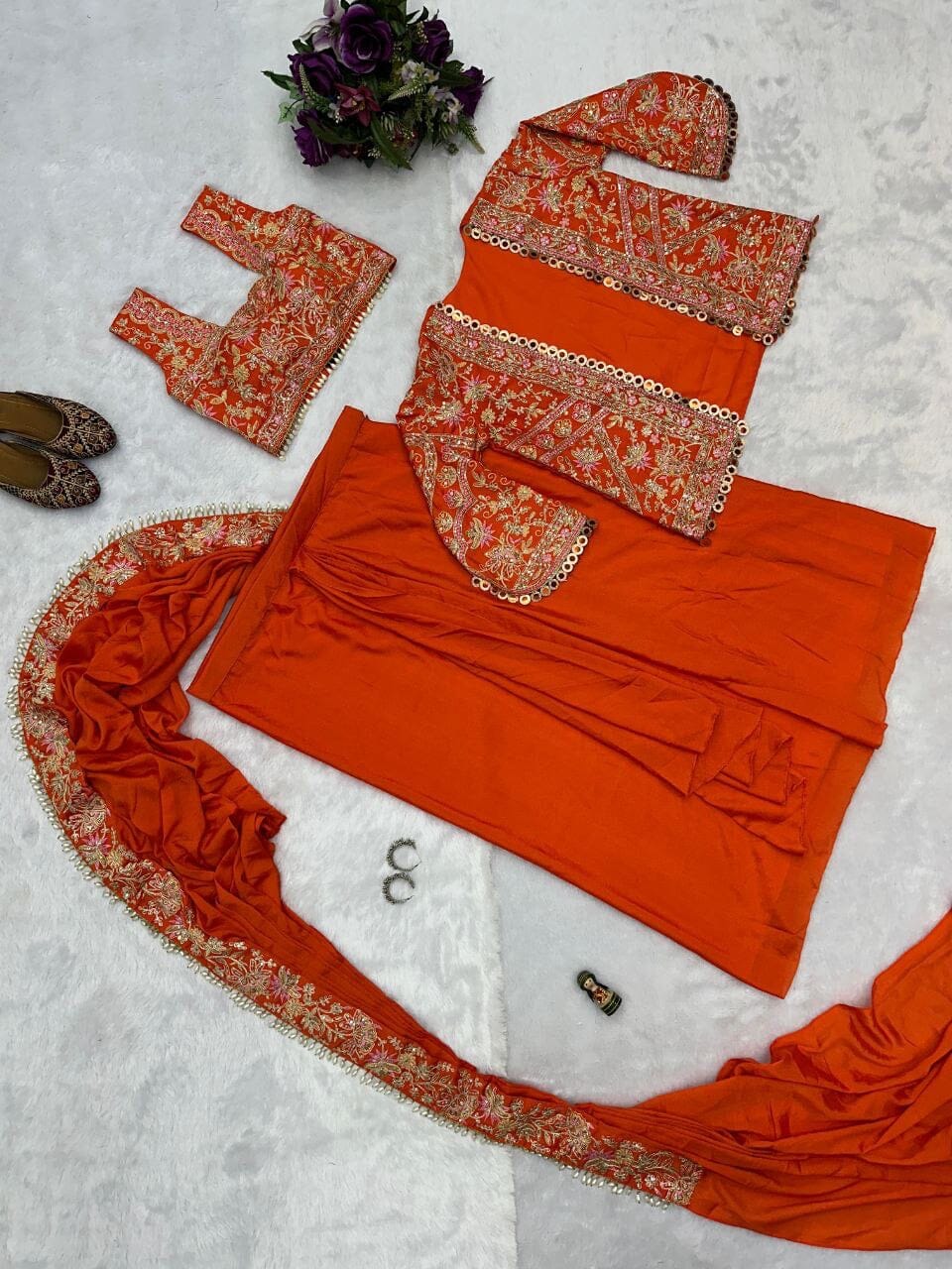 Orange Indo Western Drape Ready to wear Saree with Koti Ready to Wear Saree Shopin Di Apparels 