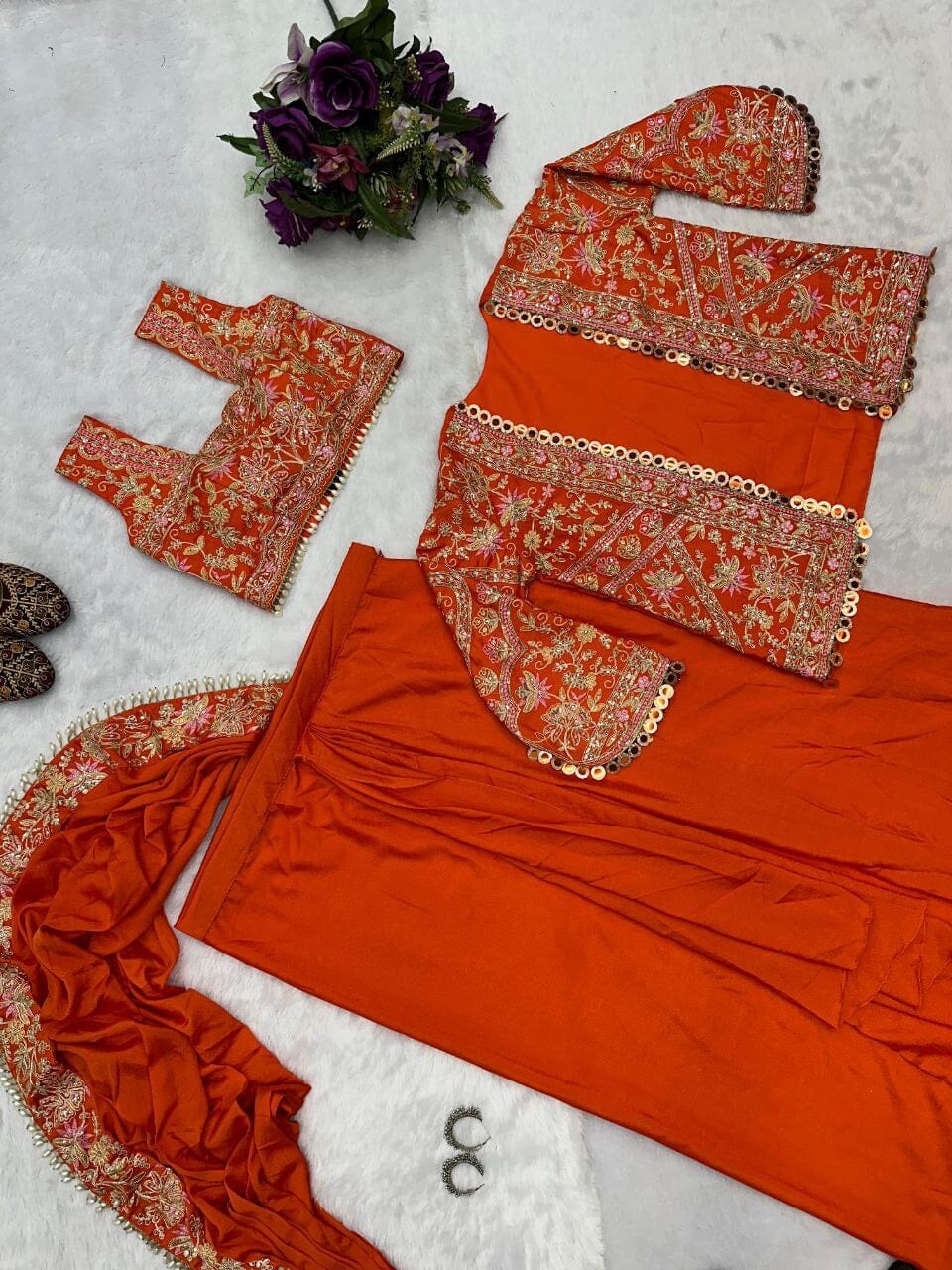 Orange Indo Western Drape Ready to wear Saree with Koti Ready to Wear Saree Shopin Di Apparels 