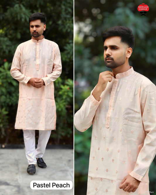 Pastel Peach Men’s Kurta with Pajama Set Men’s Shirt Shopin Di Apparels 