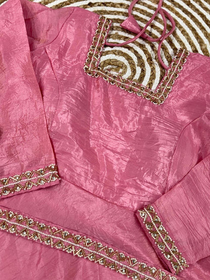 Pink Premium Gold Crush Handwork Gown with Dupatta Gown with Dupatta Shopin Di Apparels 