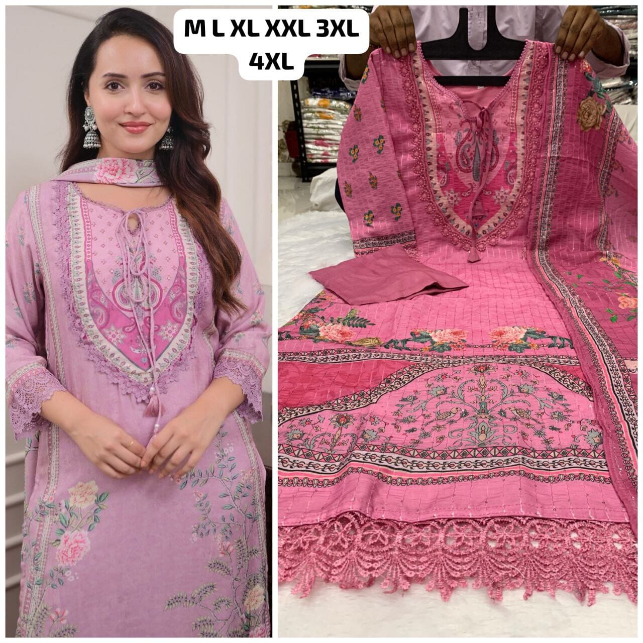 Pink Printed Work Kurti with Dupatta and Bottom Kurti with Bottom and Dupatta Shopin Di Apparels 