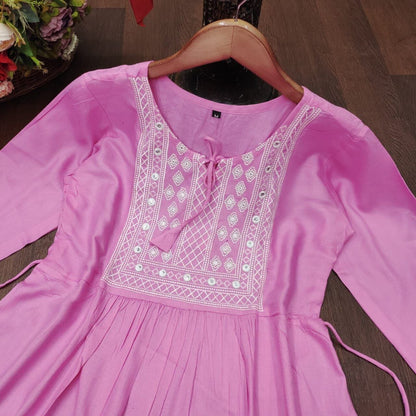 Pink Rayon Embroidered Kurti Short Top Kurti Shopin Di Apparels 