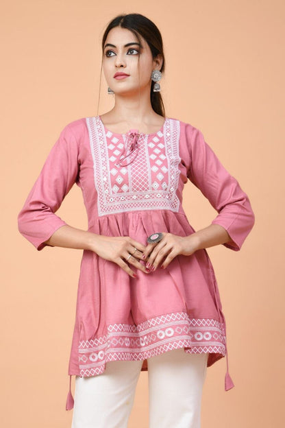 Pink Rayon Embroidered Kurti Short Top Kurti Shopin Di Apparels 