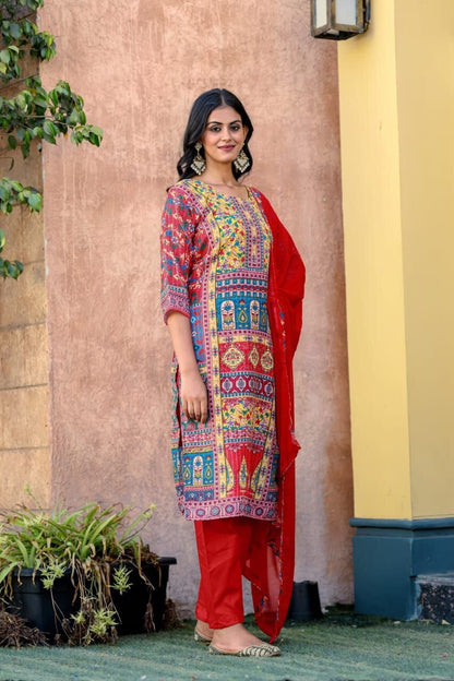 Printed Maslin with Full Sequence Work Kurta with Dupatta and pants Shopin Di Apparels 