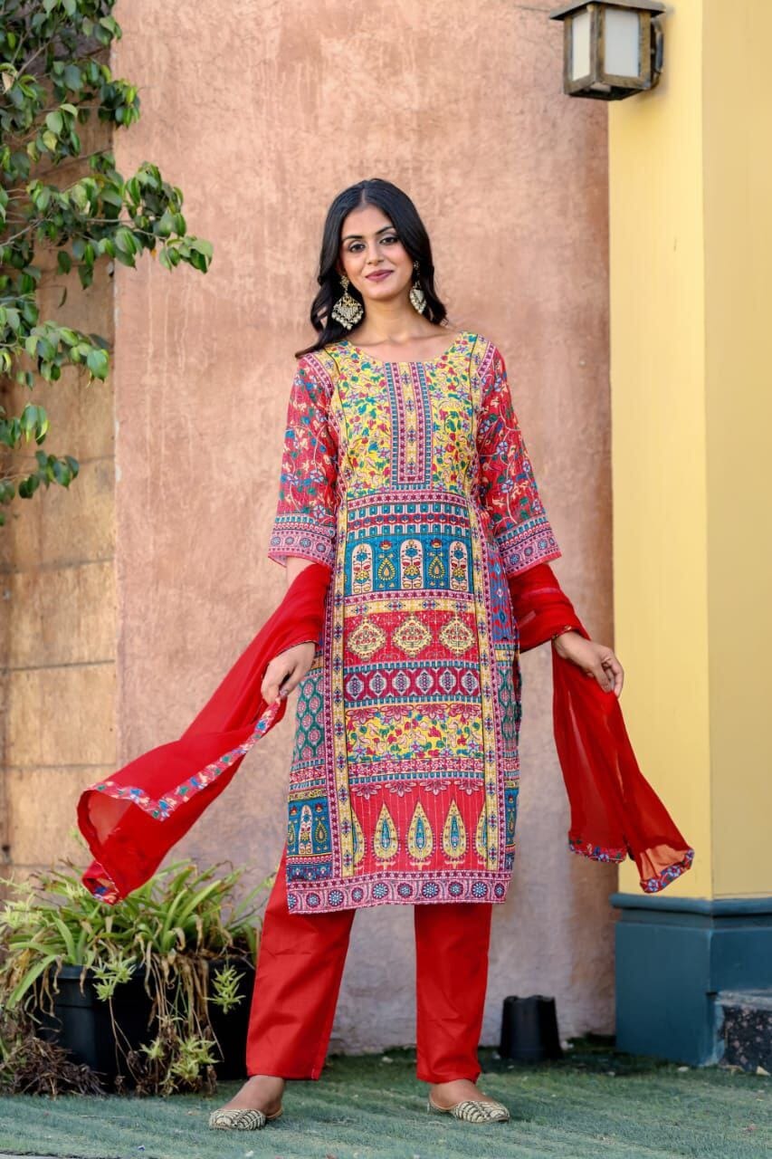 Printed Maslin with Full Sequence Work Kurta with Dupatta and pants Shopin Di Apparels 