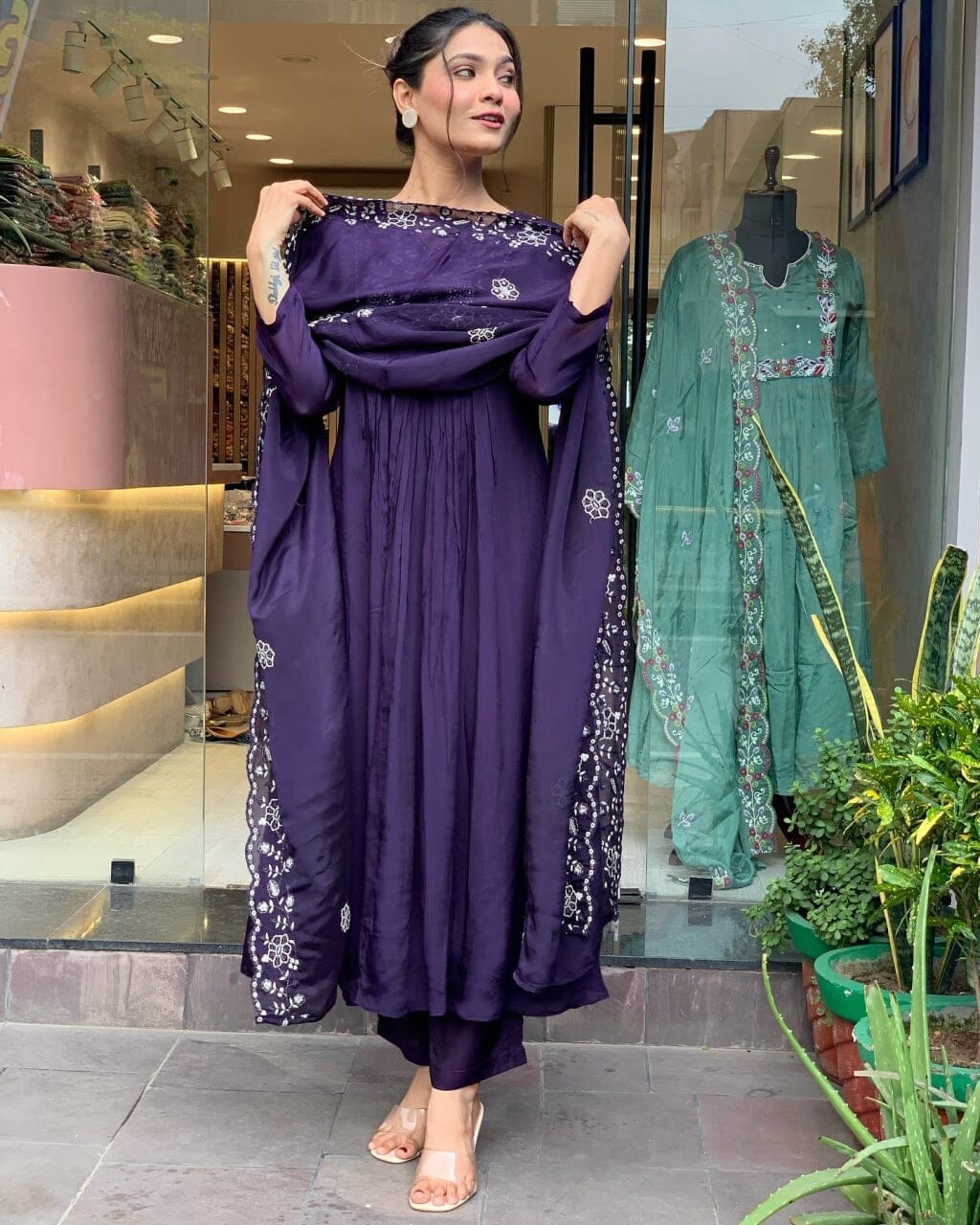 Purple Chanderi Silk Top with Silk Dupatta and Pant Set Ready Made Designer Suits Shopin Di Apparels 