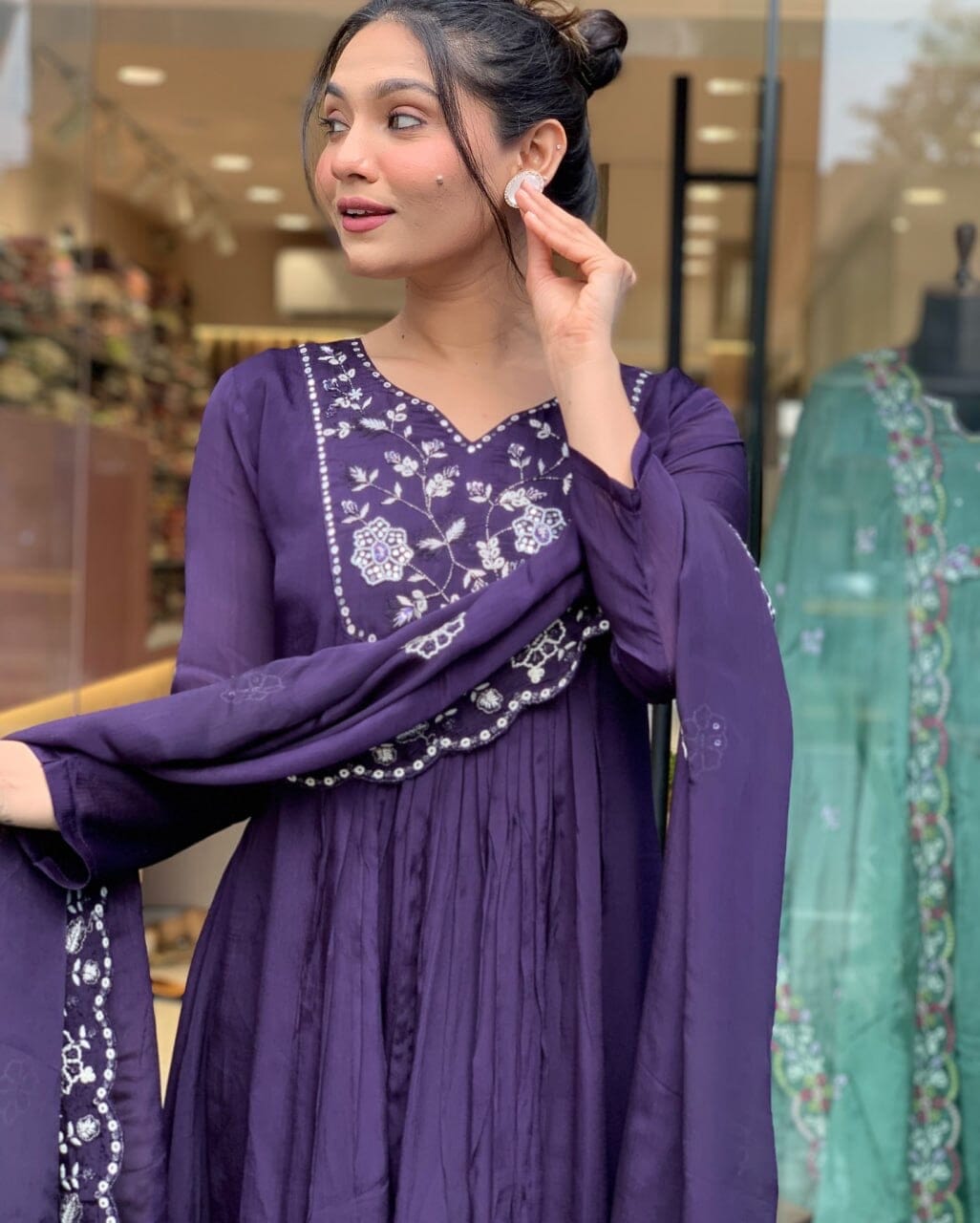 Purple Chanderi Silk Top with Silk Dupatta and Pant Set Ready Made Designer Suits Shopin Di Apparels 