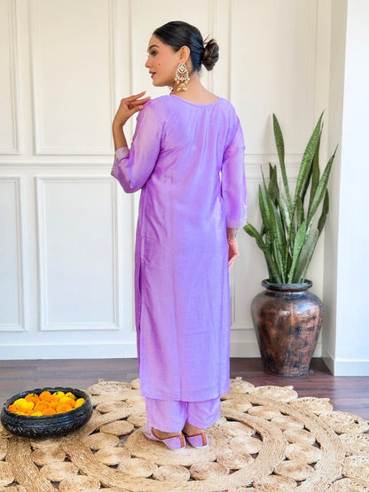 Purple Embroidered Chanderi Top with Chanderi Dupatta and Pant set Kurti with Bottom and Dupatta Shopin Di Apparels 