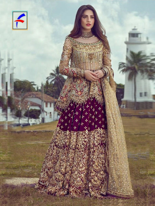 Purple Heavy Net Stone Work Fancy Embroidered Lehenga Suit Designer Suit Shopin Di Apparels 