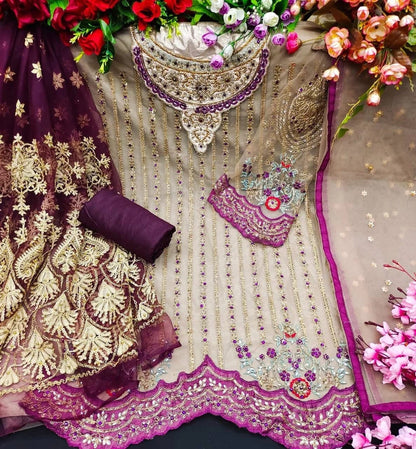 Purple Heavy Net Stone Work Fancy Embroidered Lehenga Suit Designer Suit Shopin Di Apparels 