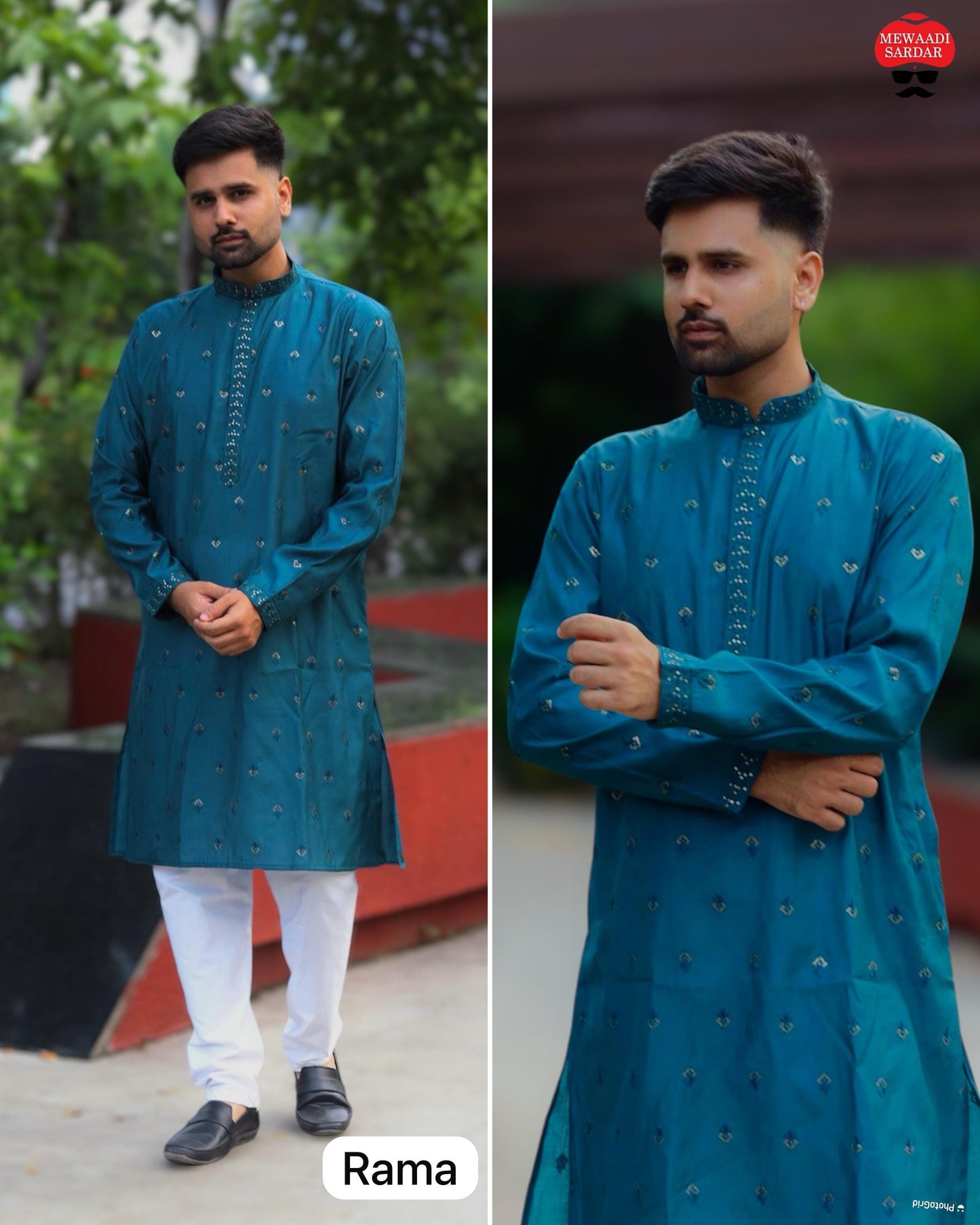 Rama Blue Men’s Kurta with Pajama Set Men’s Shirt Shopin Di Apparels 