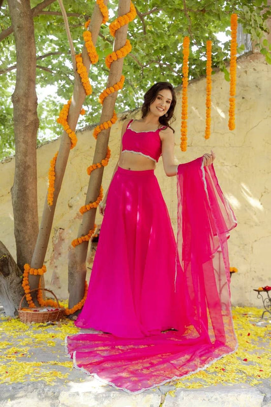 Rani Pink Simple Elegant Lehenga Ready to Wear Suit Ready Made Designer Suits Shopin Di Apparels 