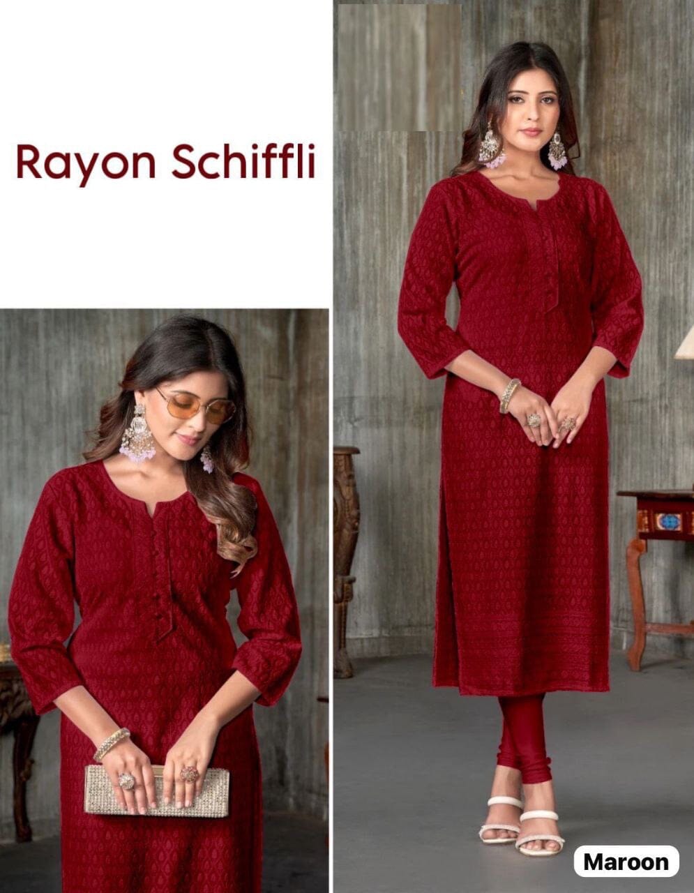 Rayon Schiffli Kurti in 6 colors Kurti Shopin Di Apparels 