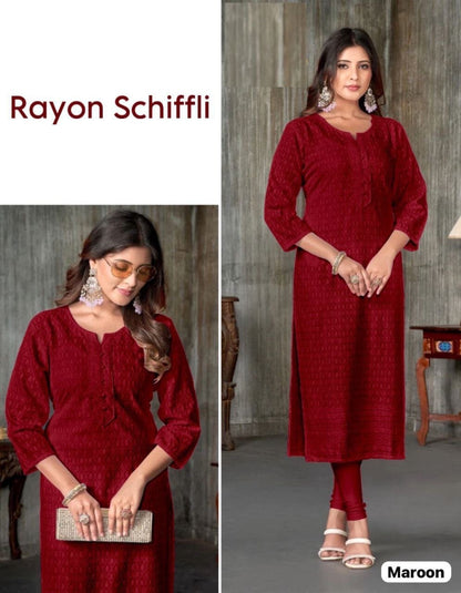 Rayon Schiffli Kurti in 6 colors Kurti Shopin Di Apparels 