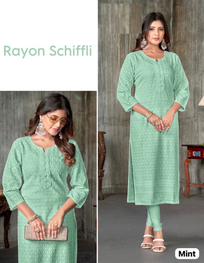 Rayon Schiffli Kurti in 6 colors Kurti Shopin Di Apparels 