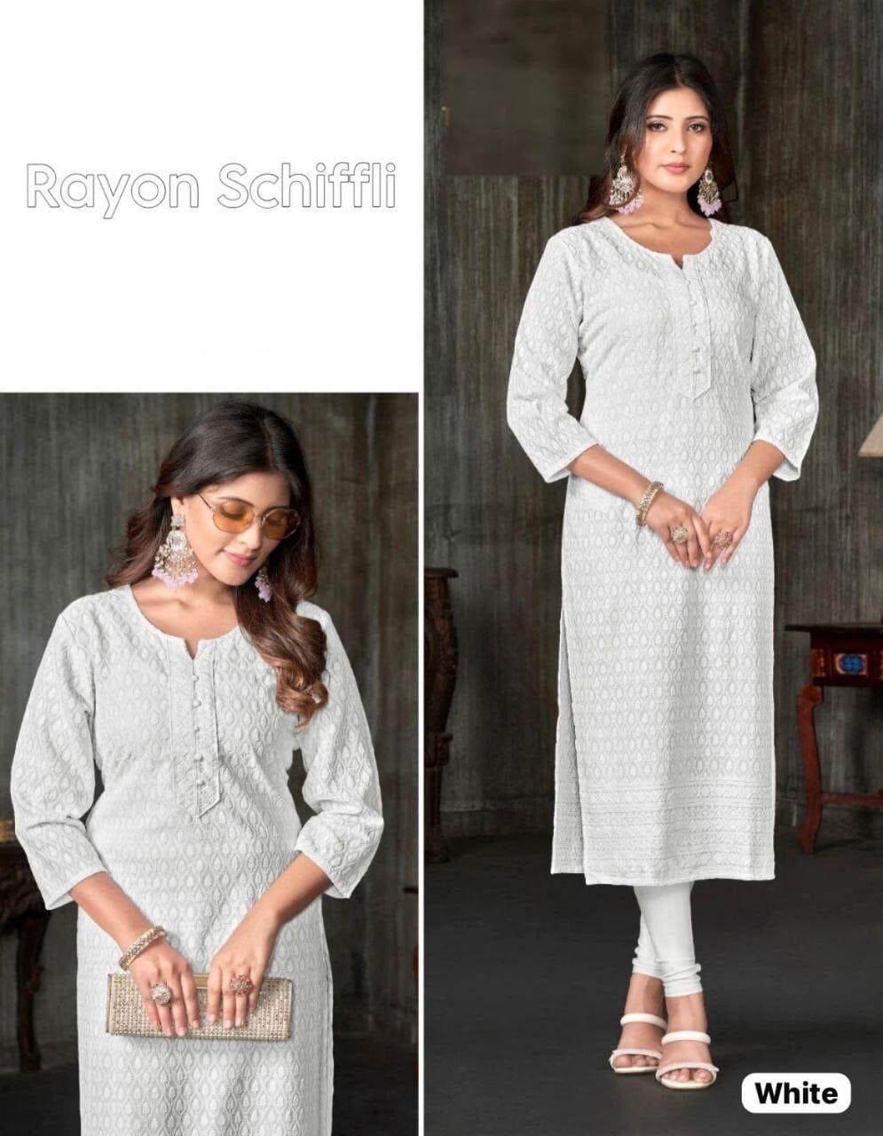 Rayon Schiffli Kurti in 6 colors Kurti Shopin Di Apparels 