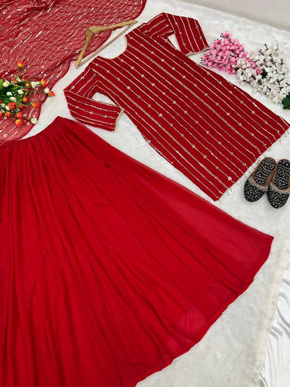 Red Heavy Faux Georgette With Heavy Embroidery Sequence Plazzo Suit Designer Suits Shopin Di Apparels 