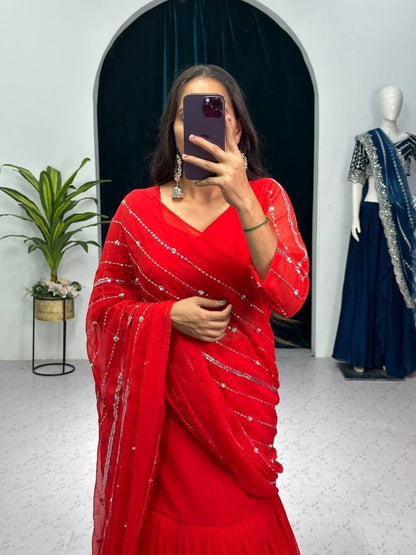 Red Ready to Wear Lehenga Saree Ready to Wear Saree Shopin Di Apparels 