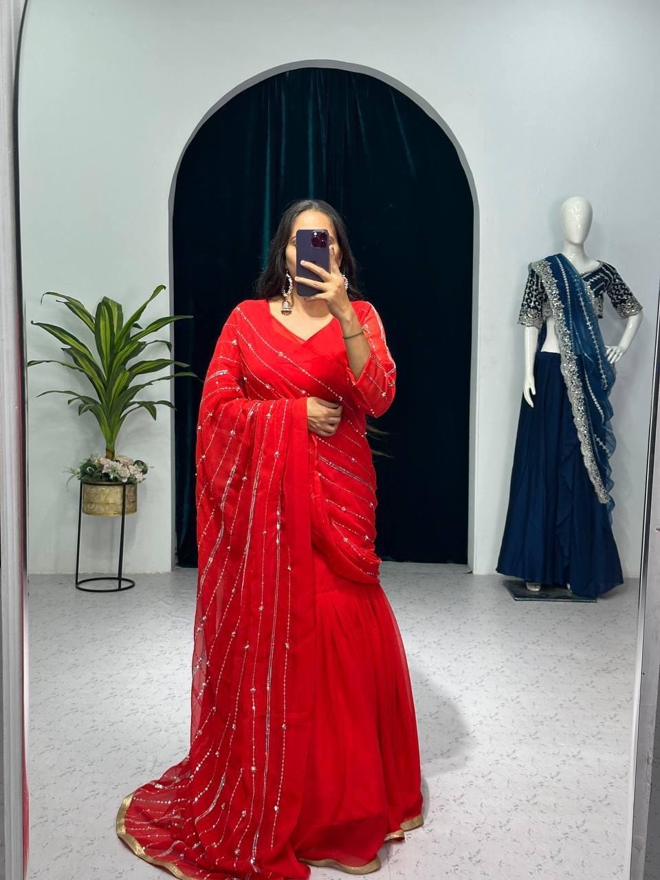 Red Ready to Wear Lehenga Saree Ready to Wear Saree Shopin Di Apparels 