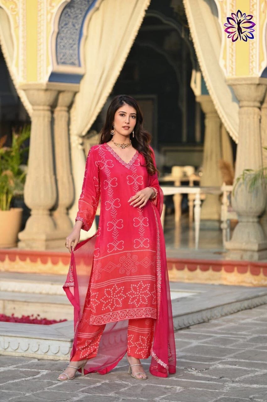 Red Soft Chinon Silk Embroidered Designer Readymade Suit Ready Made Designer Suits Shopin Di Apparels 