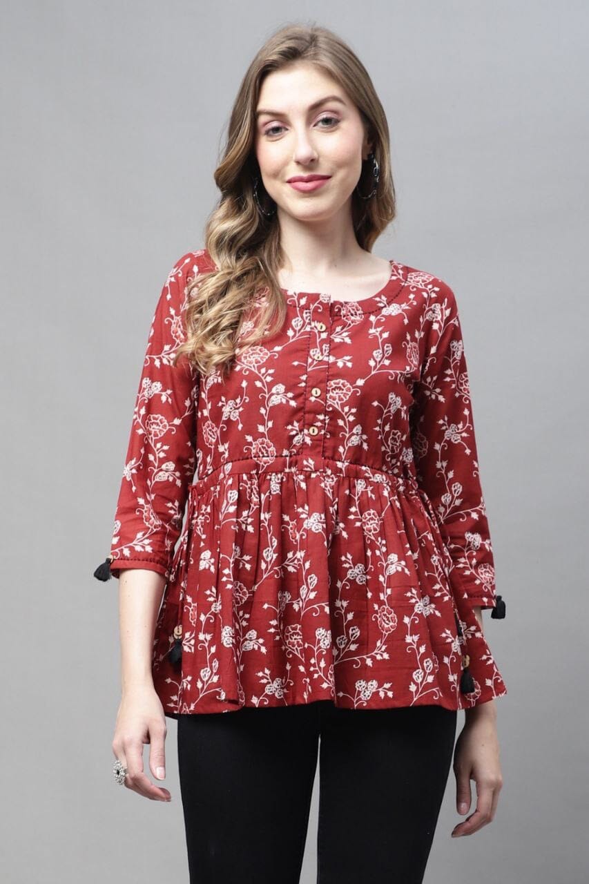 Red Wines Pure Cotton Printed Western Top Western Top Shopin Di Apparels 