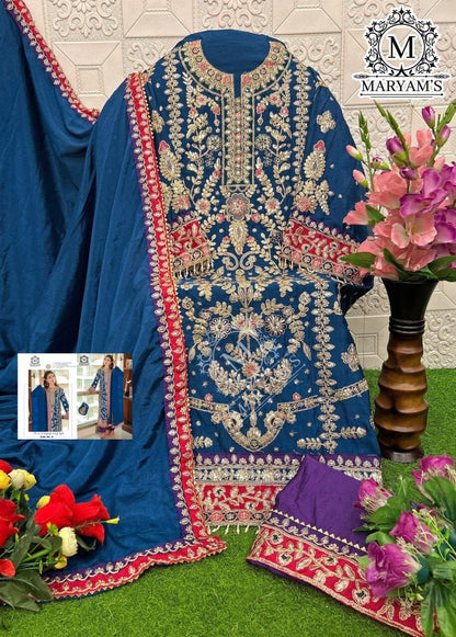 Royal Blue Purple Chinnon Silk Jari Sequence & Coding Embroidered Designer Pakistani Plazzo Suit Designer Suits Shopin Di Apparels 