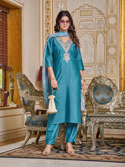 Sky Blue Pure Viscose Rayon Kurti with Dupatta and Pant Kurti with Bottom and Dupatta Shopin Di Apparels 