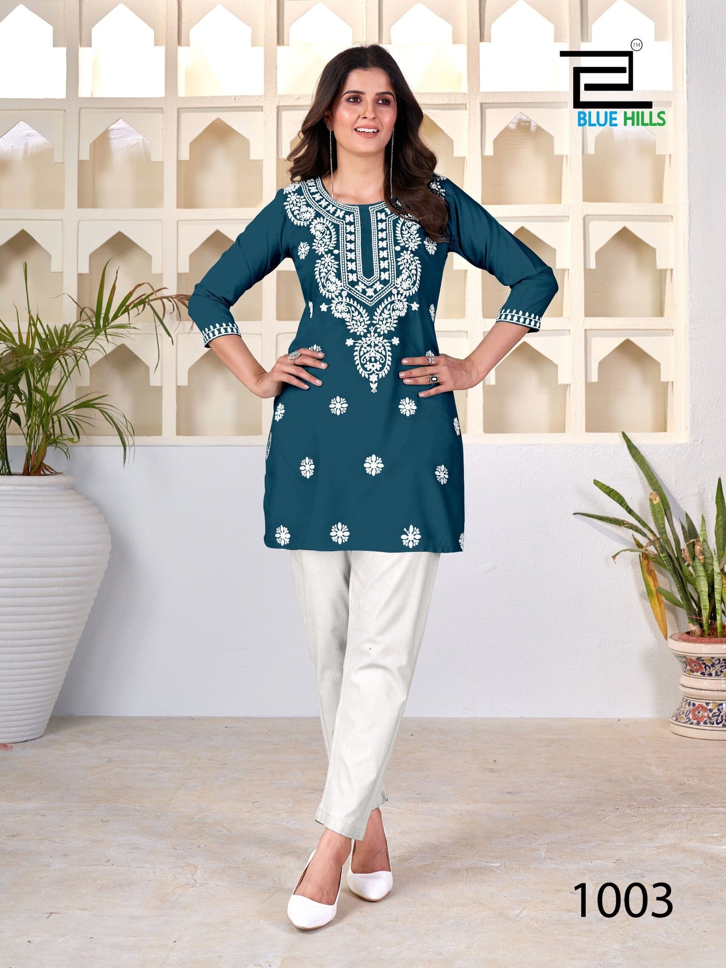 Teal Amelia Lucknavi Embroidery Rayon Short Kurti Kurti Shopin Di Apparels 