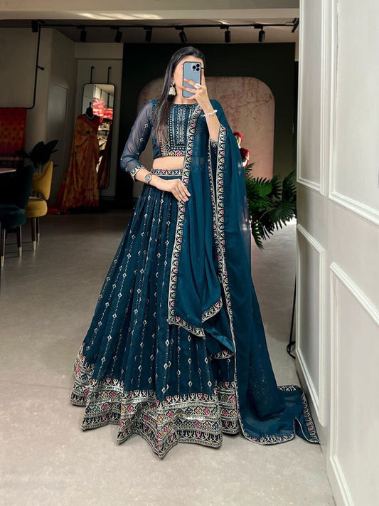 Teal Blue Festive Wear Sequence and Heavy Embroidered 3pc Lehenga Suit 3pc Lehenga's Shopin Di Apparels 