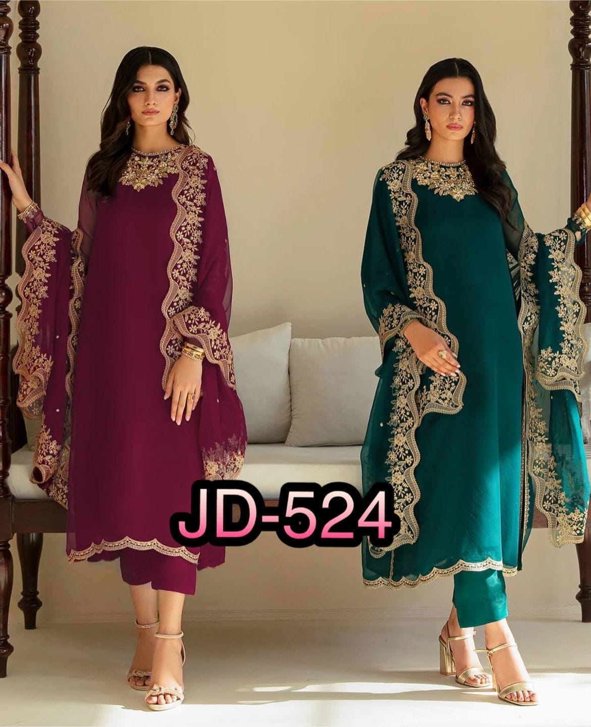 Trending faux Georgette Designer Kurti with Dupatta and Pant set Ready Made Designer Suits Shopin Di Apparels 