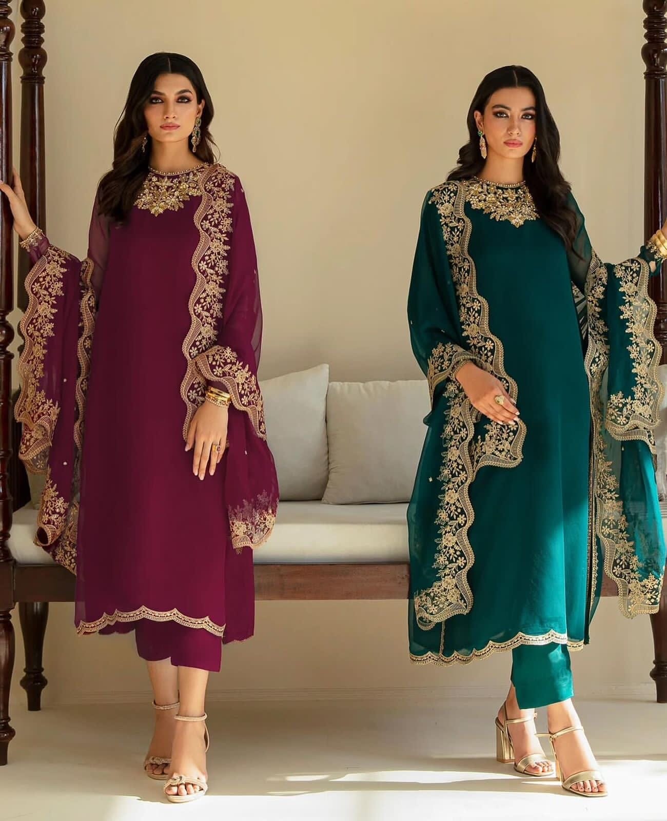 Trending faux Georgette Designer Kurti with Dupatta and Pant set Ready Made Designer Suits Shopin Di Apparels 