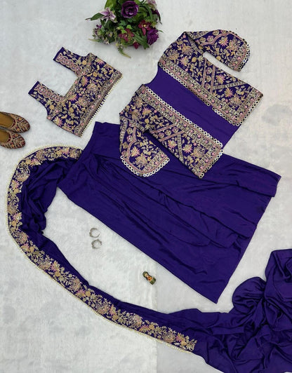 Violet Indo Western Drape Ready to wear Saree with Koti Ready to Wear Saree Shopin Di Apparels 