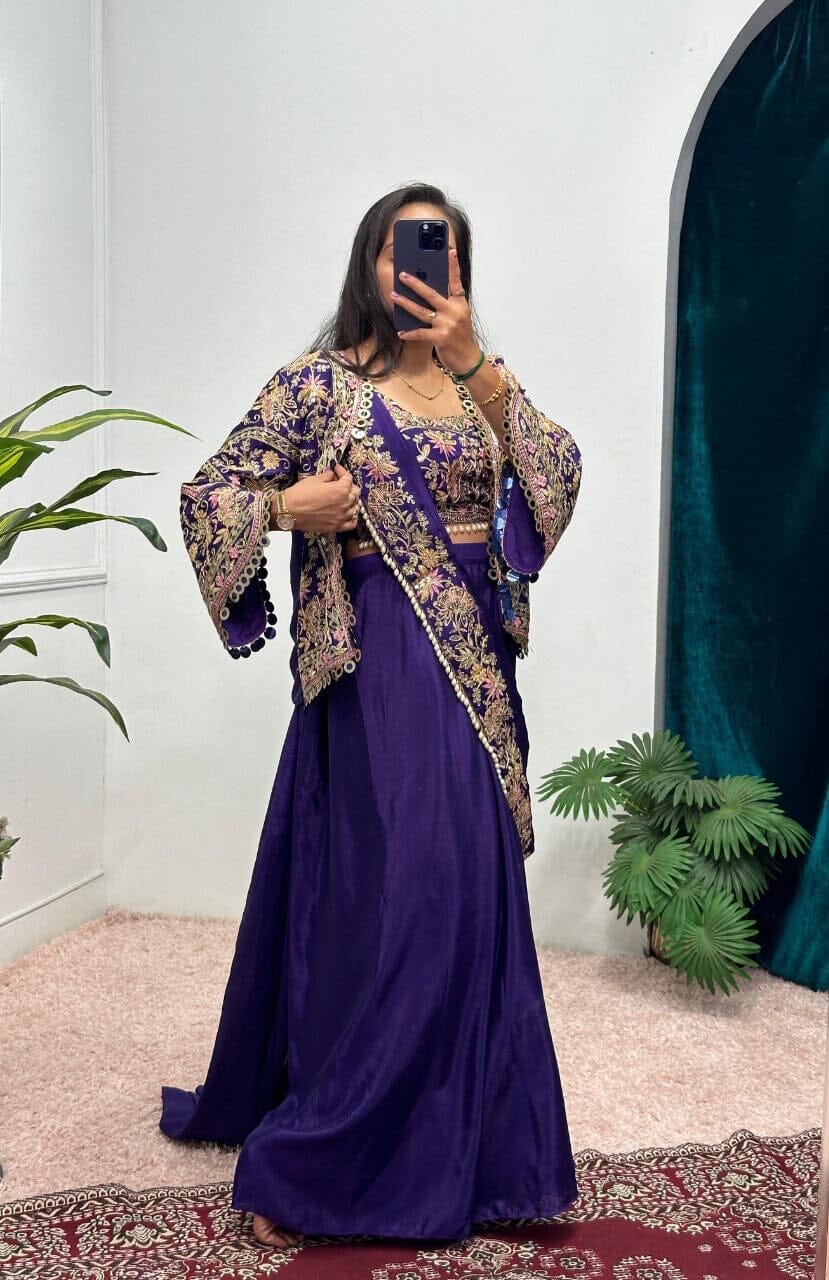 Violet Indo Western Drape Ready to wear Saree with Koti Ready to Wear Saree Shopin Di Apparels 