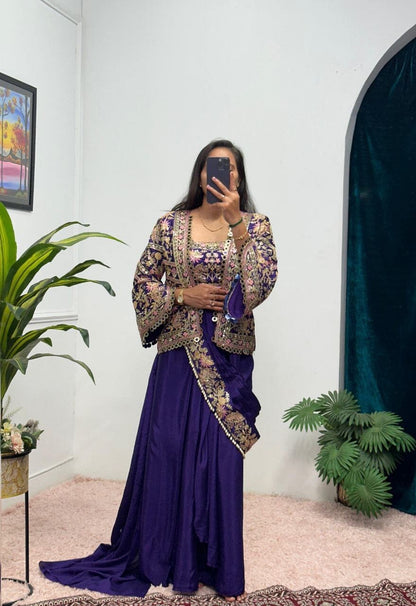 Violet Indo Western Drape Ready to wear Saree with Koti Ready to Wear Saree Shopin Di Apparels 