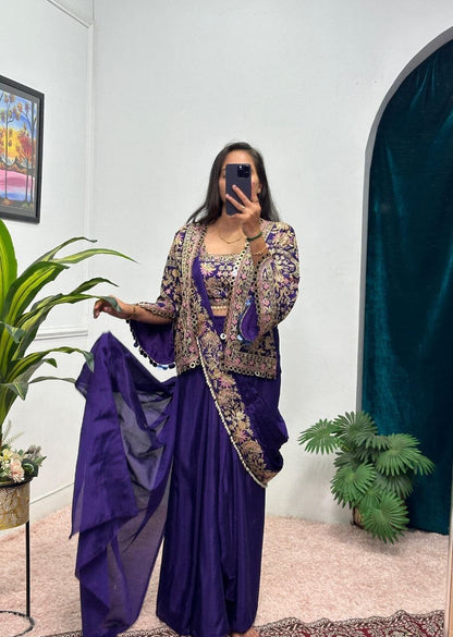 Violet Indo Western Drape Ready to wear Saree with Koti Ready to Wear Saree Shopin Di Apparels 