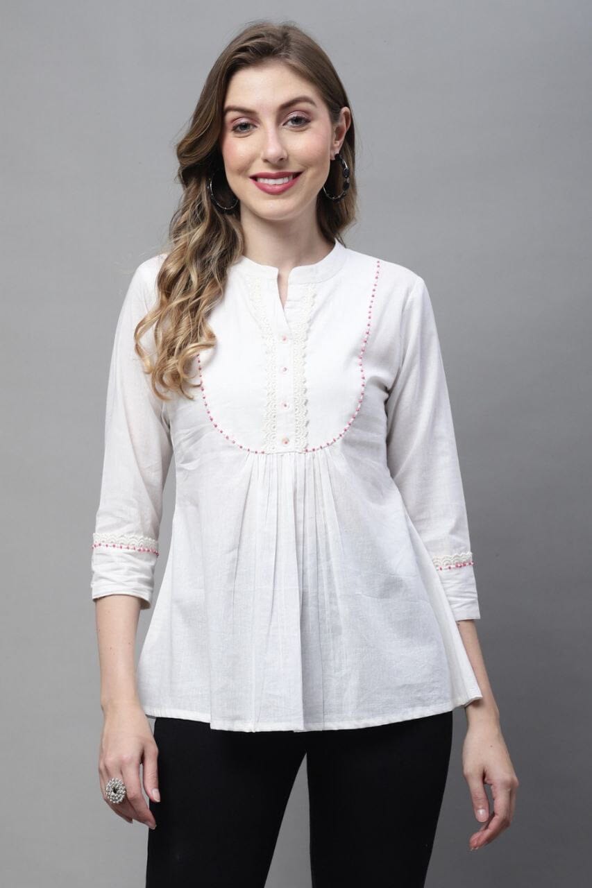 White Baby Doll Cotton Printed Western Top Western Top Shopin Di Apparels 