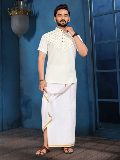 White Foil Print Cotton Kurti & Kurta Couple Combo Combo Shopin Di Apparels 