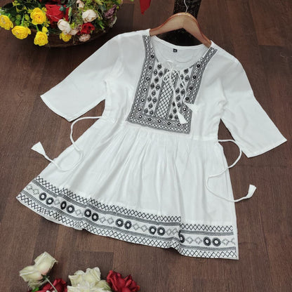 White Rayon Embroidered Kurti Short Top Kurti Shopin Di Apparels 