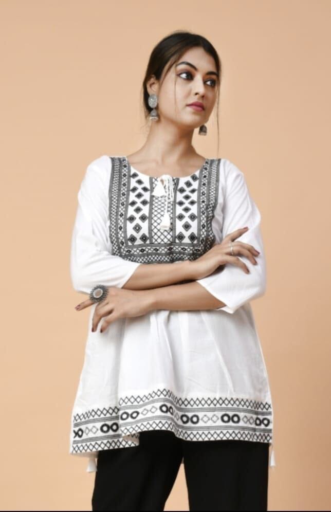 White Rayon Embroidered Kurti Short Top Kurti Shopin Di Apparels 