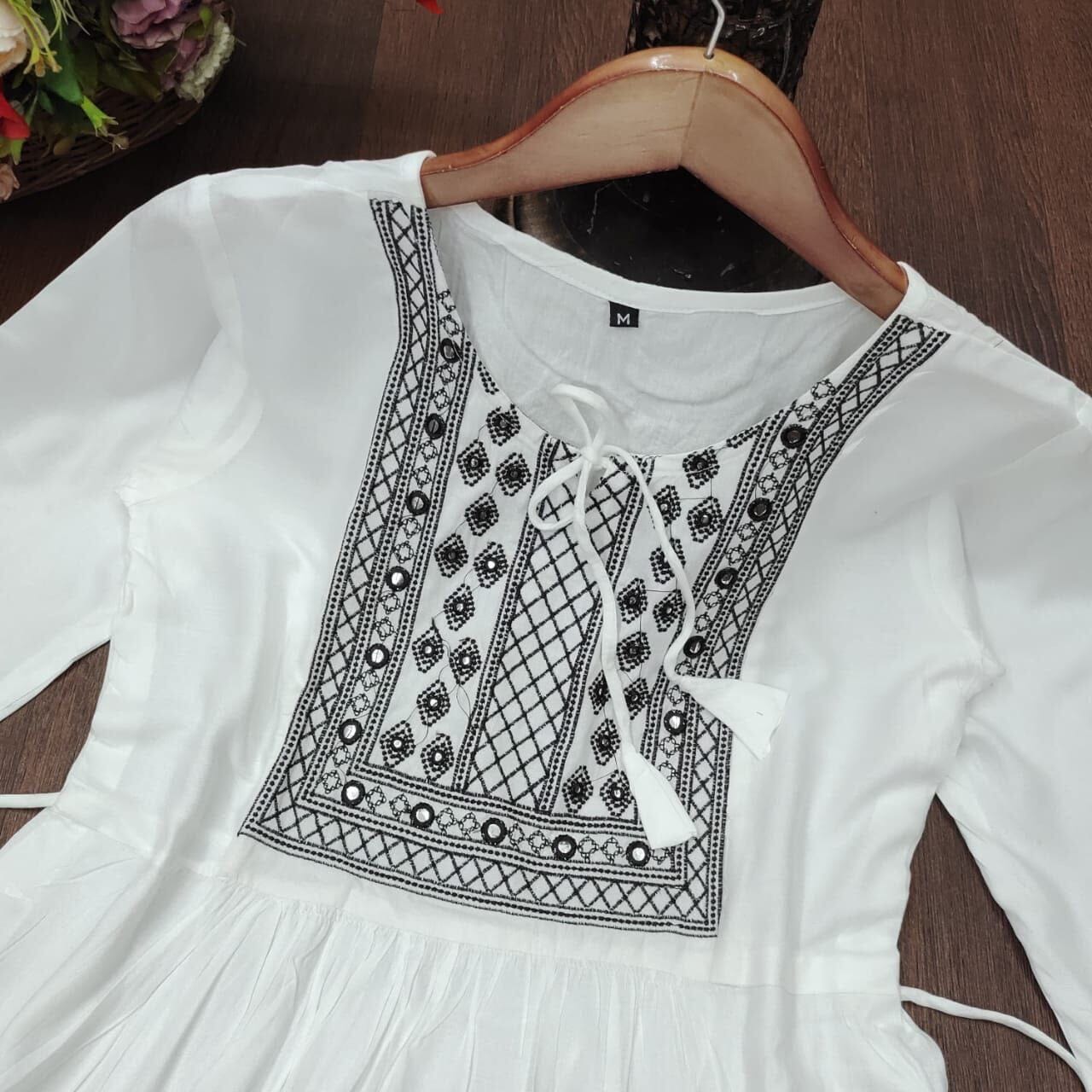 White Rayon Embroidered Kurti Short Top Kurti Shopin Di Apparels 