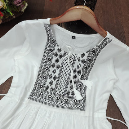 White Rayon Embroidered Kurti Short Top Kurti Shopin Di Apparels 