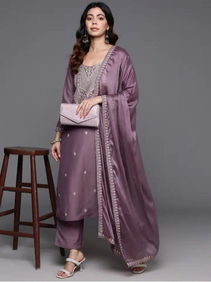 Wine Purple Chanderi Viscose Kurti with Chanderi Dupatta and Pant set Kurti with Bottom and Dupatta Shopin Di Apparels 